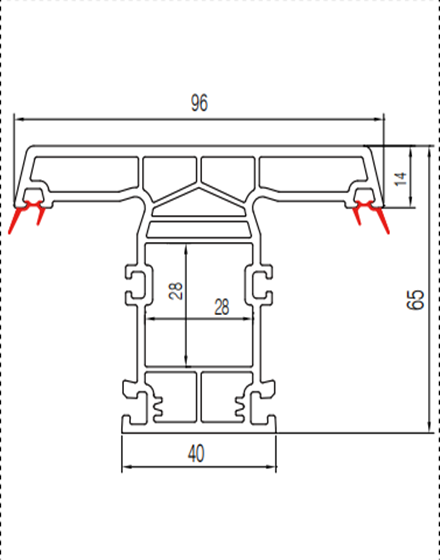 65 Flat open mullion-1 effect drawing of material side cutting